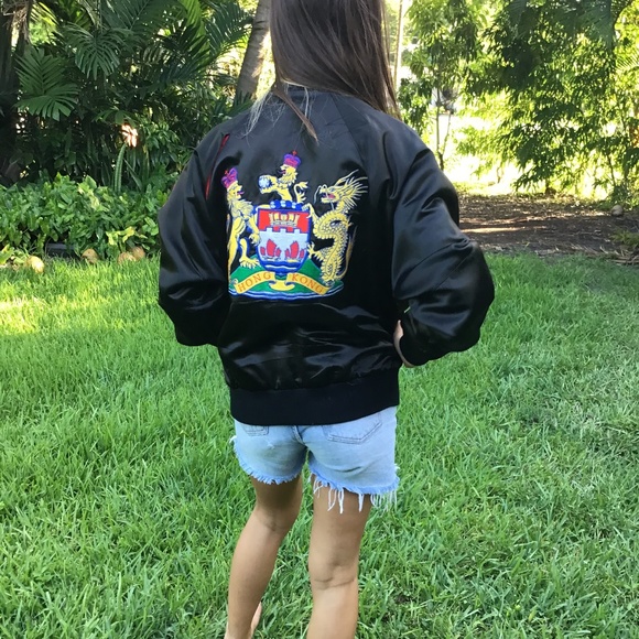 Vintage satin bomber  jacket with embroidery - Picture 7 of 9